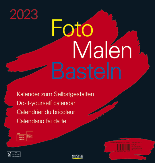 Calendrier 2023 Korsch Verlag Foto-Malen-Basteln Bastelkalender Schwarz Groß 2023 | Korsch Verlag