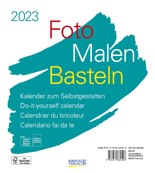 Calendrier 2023 Korsch Verlag Foto-Malen-Basteln Bastelkalender Weiß 2023 | Korsch Verlag