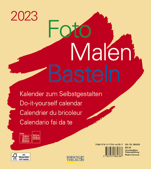Calendrier 2023 Korsch Verlag Foto-Malen-Basteln Bastelkalender Beige 2023 | Korsch Verlag