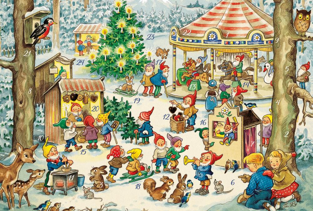 Nostalgische Weihnachtskarten Im 4er-Set Mit Umschlägen - Skandinavische Motive, Recyclingpapier, Made In Germany