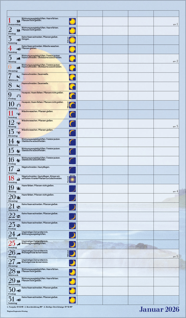 Mond-Familientimer 2026, Innenansicht #1