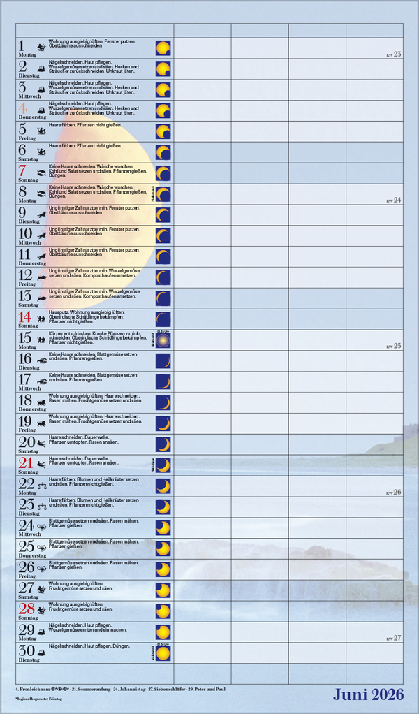 Mond-Familientimer 2026, Innenansicht #6