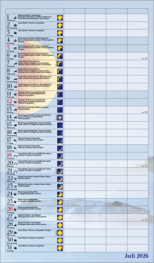 Mond-Familientimer 2026, Innenansicht #7