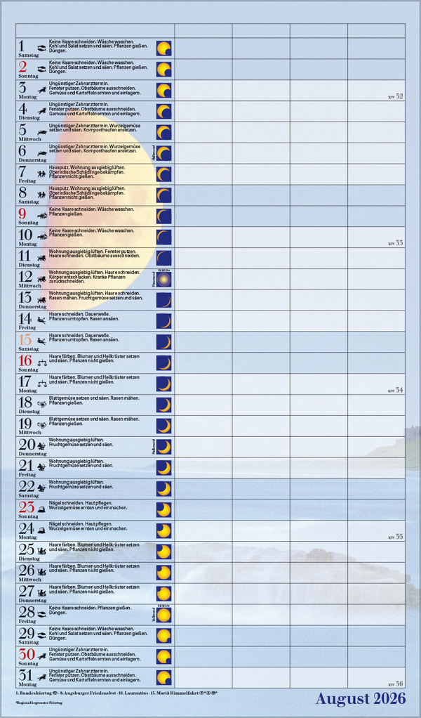 Mond-Familientimer 2026, Innenansicht #8