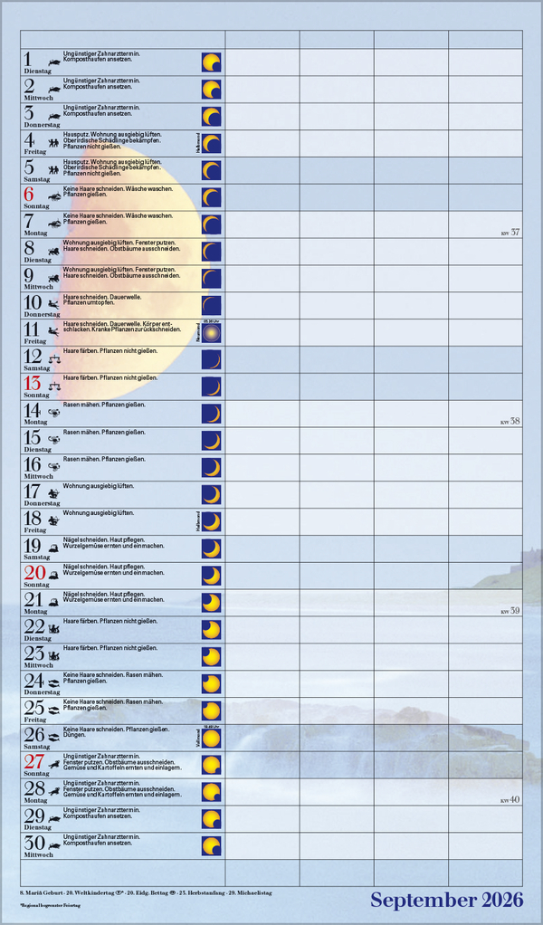 Mond-Familientimer 2026, Innenansicht #9