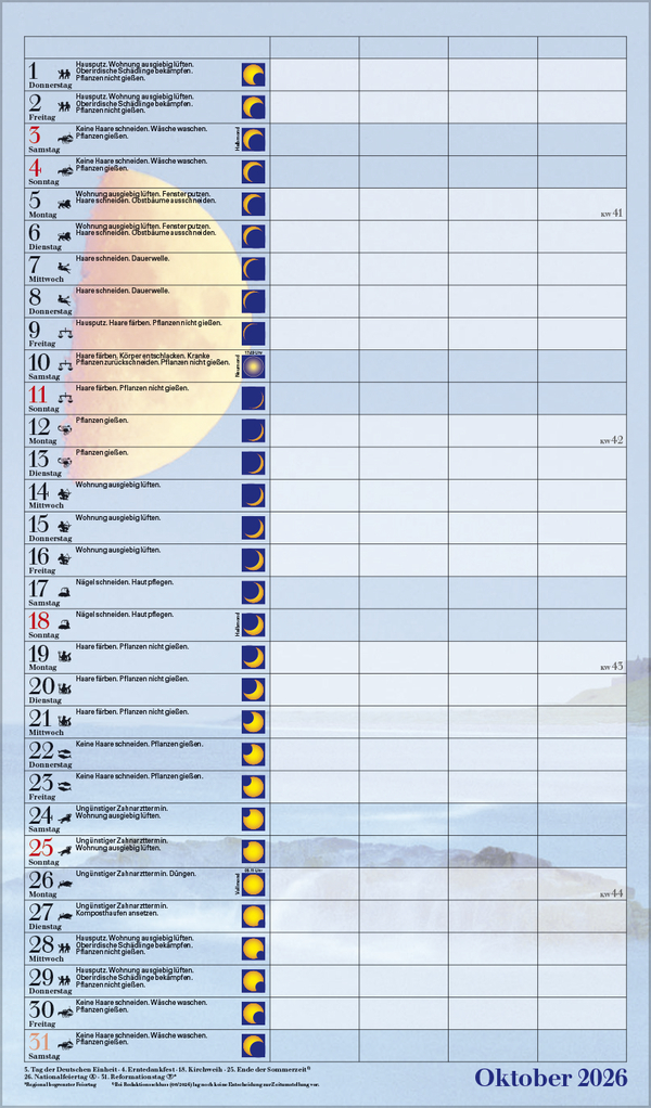 Mond-Familientimer 2026, Innenansicht #10