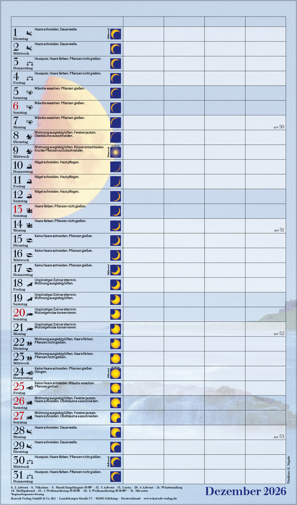 Mond-Familientimer 2026, Innenansicht #12