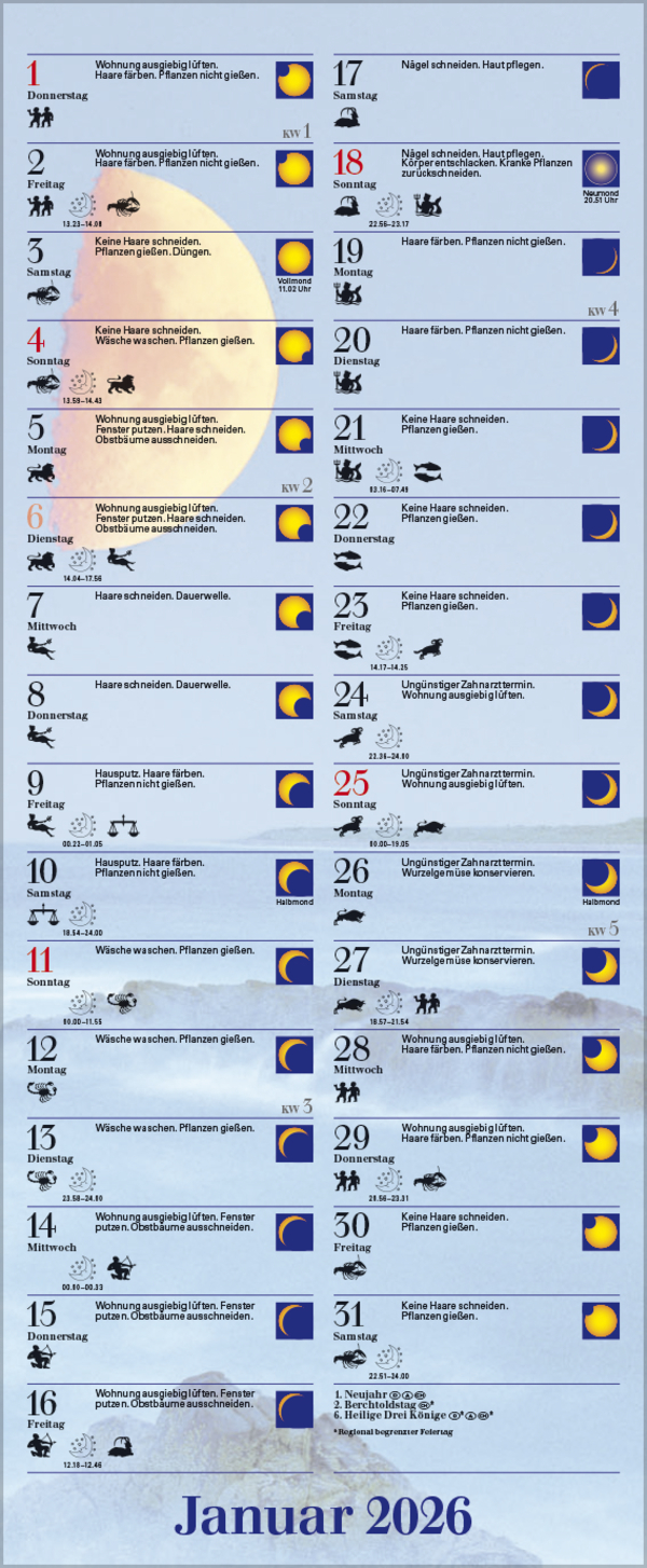 Mond-Planer 2026, Innenansicht #1