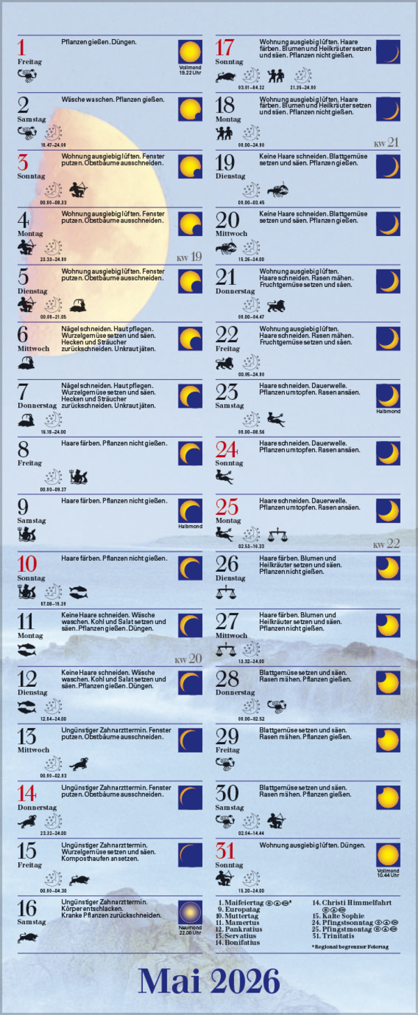 Mond-Planer 2026, Innenansicht #5