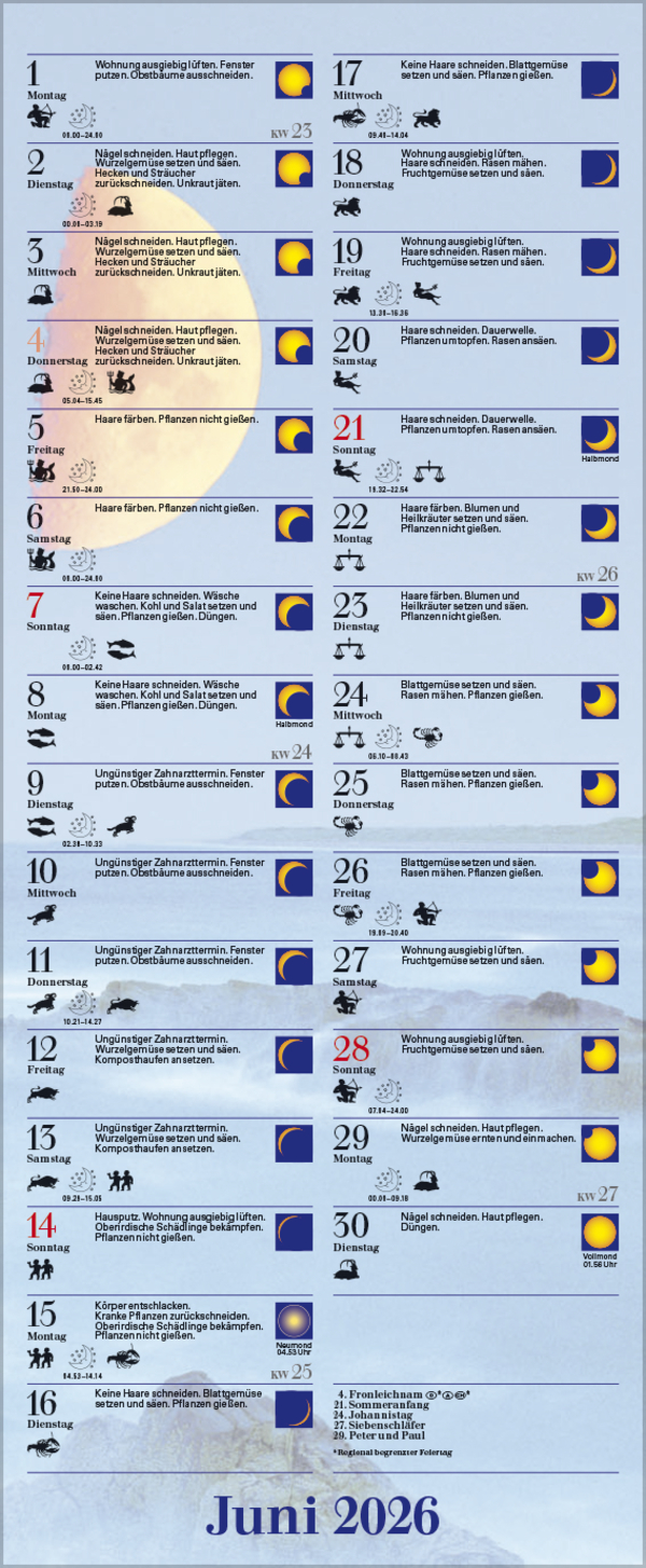 Mond-Planer 2026, Innenansicht #6