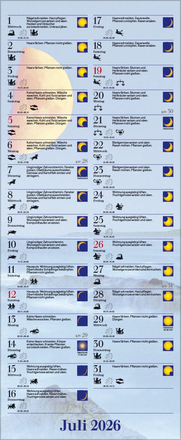 Mond-Planer 2026, Innenansicht #7