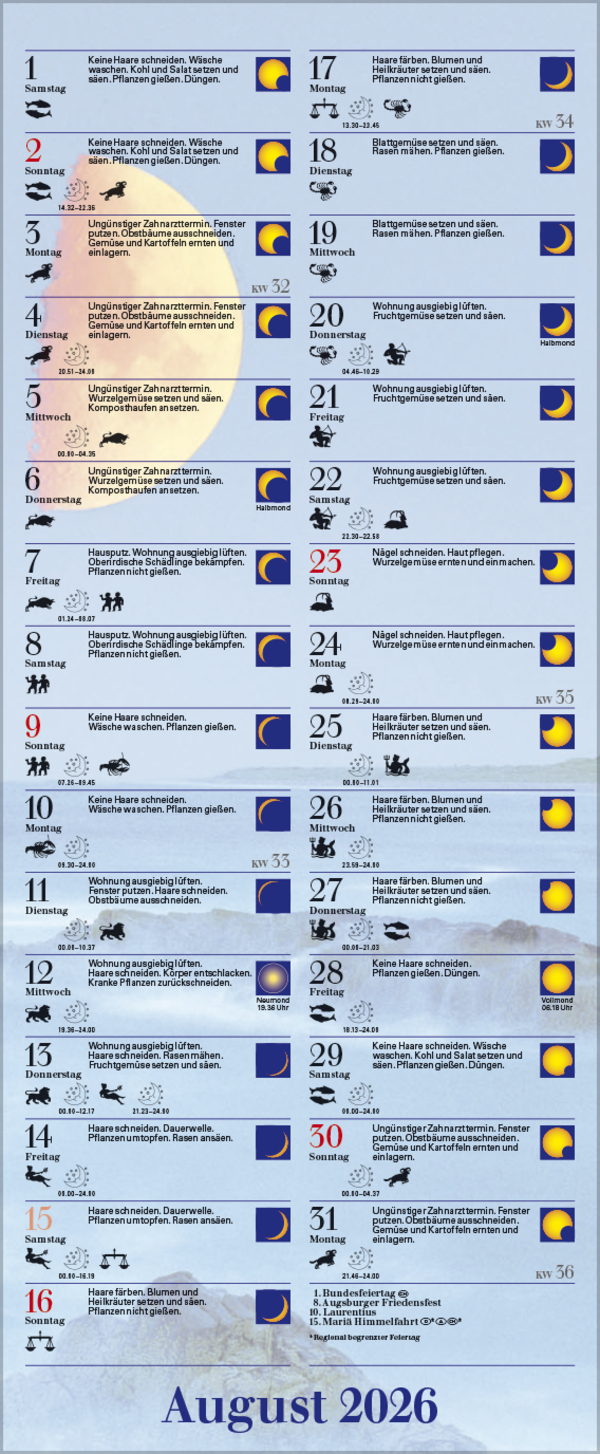 Mond-Planer 2026, Innenansicht #8