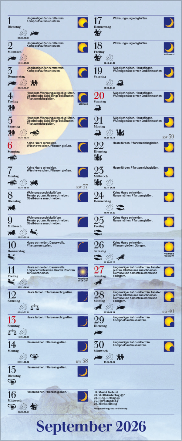 Mond-Planer 2026, Innenansicht #9