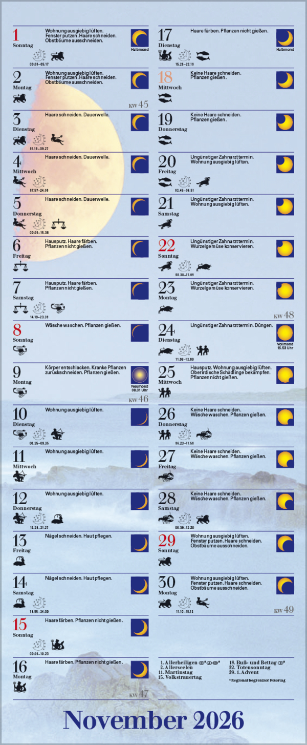 Mond-Planer 2026, Innenansicht #11