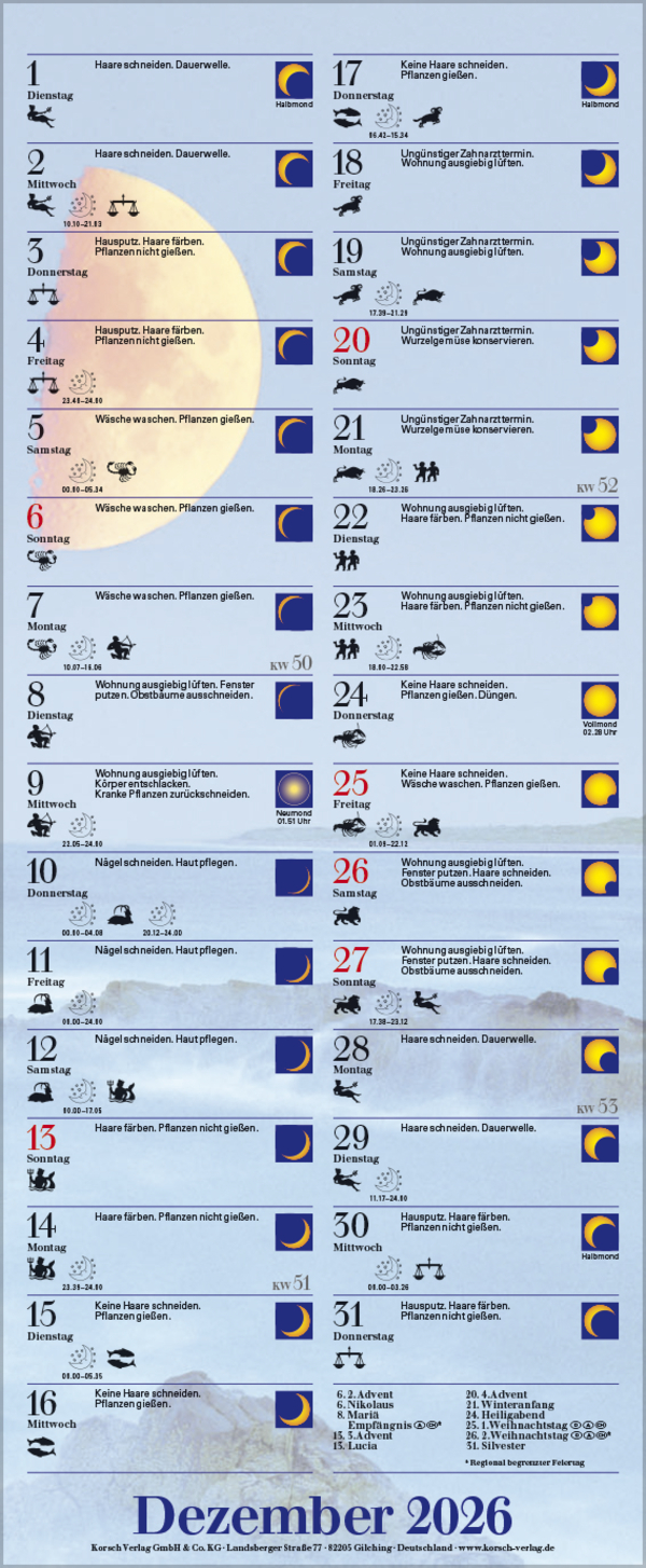Mond-Planer 2026, Innenansicht #12
