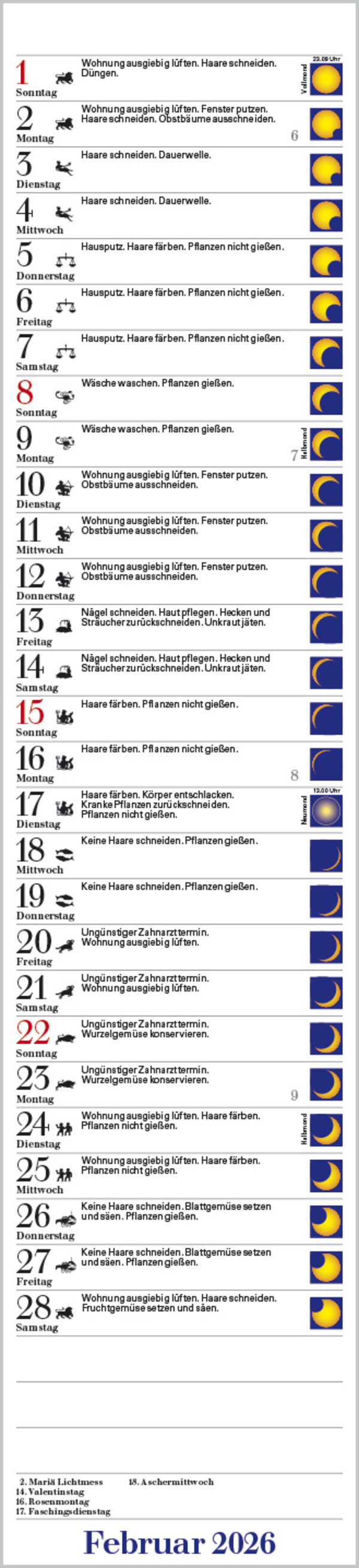 Mond-Langplaner 2026, Innenansicht #2