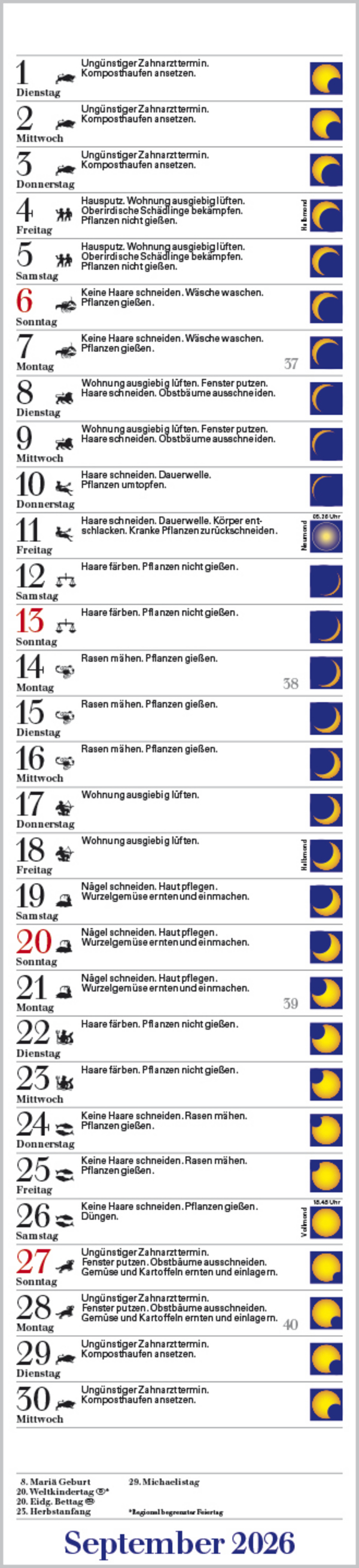 Mond-Langplaner 2026, Innenansicht #9