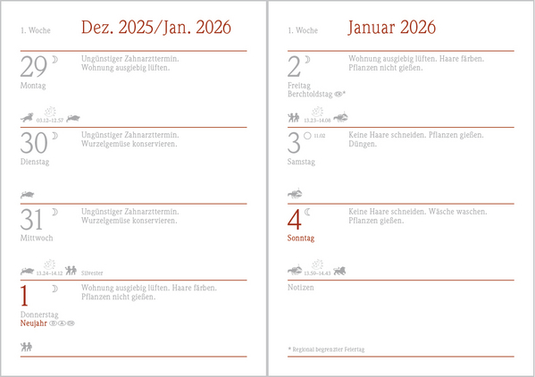 Der kleine Mondkalender 2026, Innenansicht #1