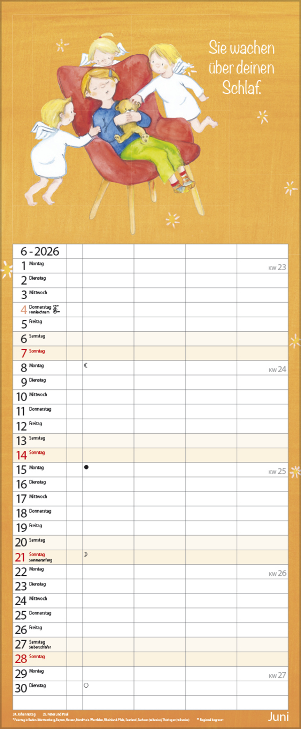 Familientimer Schutzengel 2026, Innenansicht #6