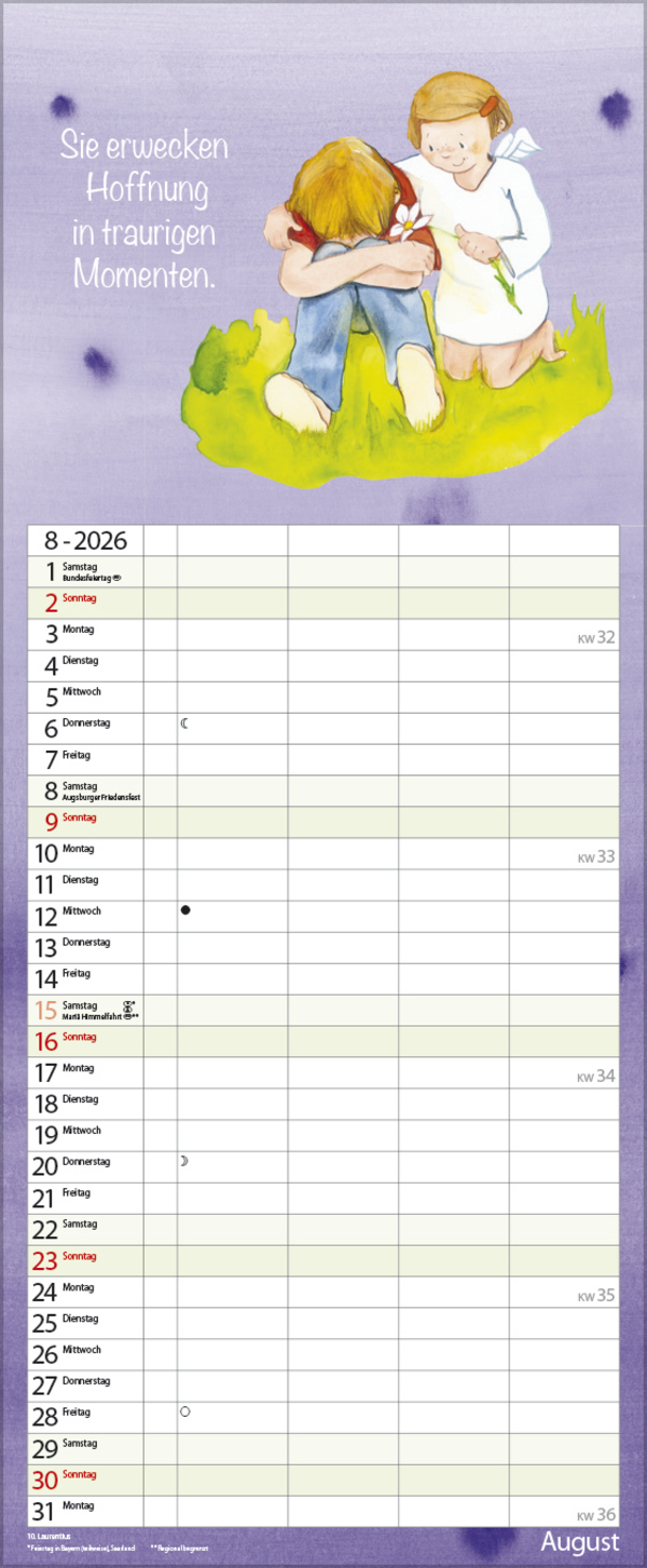 Familientimer Schutzengel 2026, Innenansicht #8