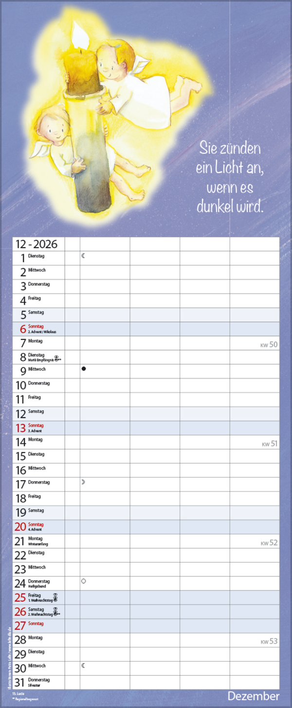 Familientimer Schutzengel 2026, Innenansicht #12