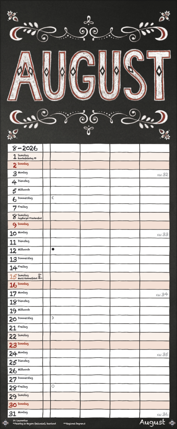 Tafel Timer 2026, Innenansicht #8