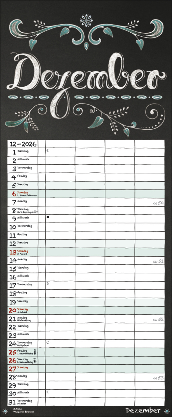 Tafel Timer 2026, Innenansicht #12