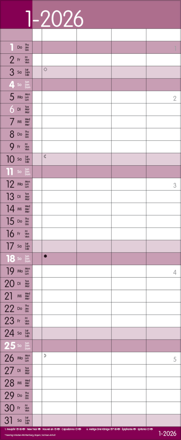 Family Timer Malve 2026, Innenansicht #1