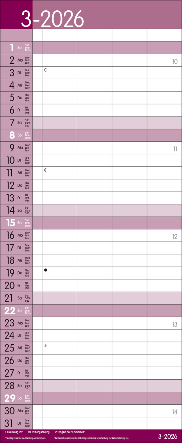 Family Timer Malve 2026, Innenansicht #3
