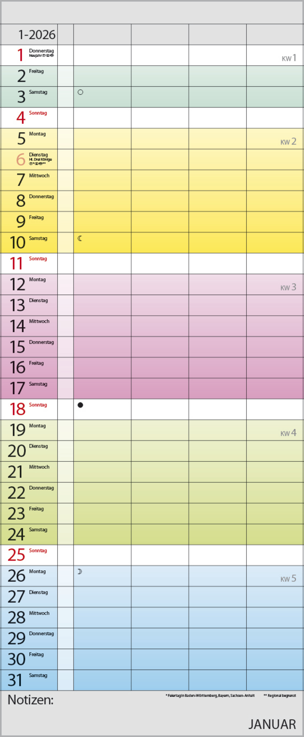 Familienplaner Farbenspiel 2026, Innenansicht #1