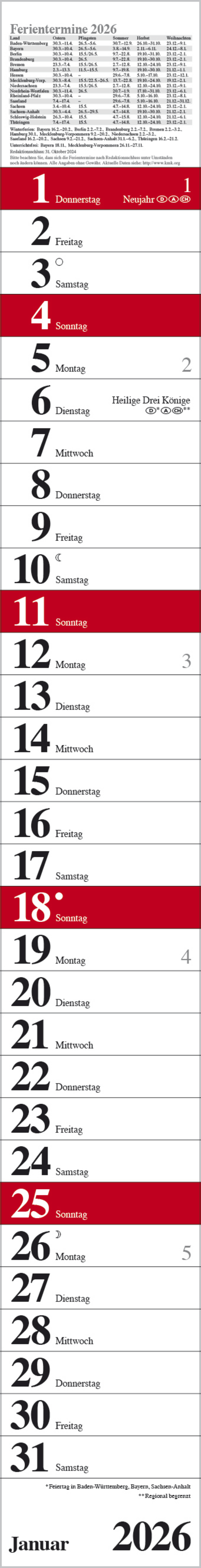 Streifenplaner Praktika Rot 2026, Innenansicht #1
