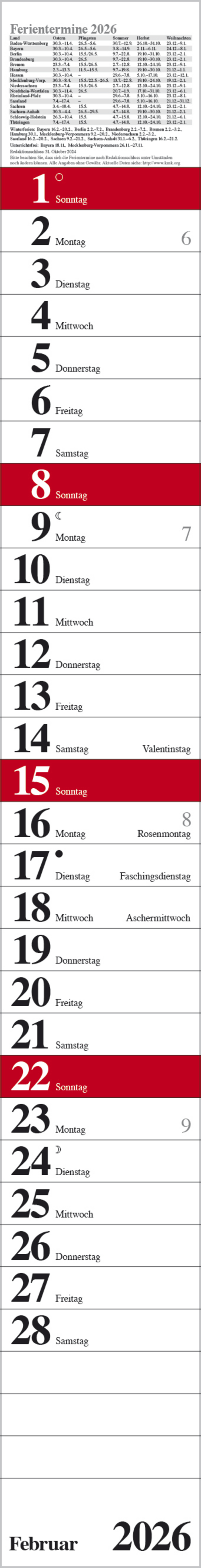 Streifenplaner Praktika Rot 2026, Innenansicht #2