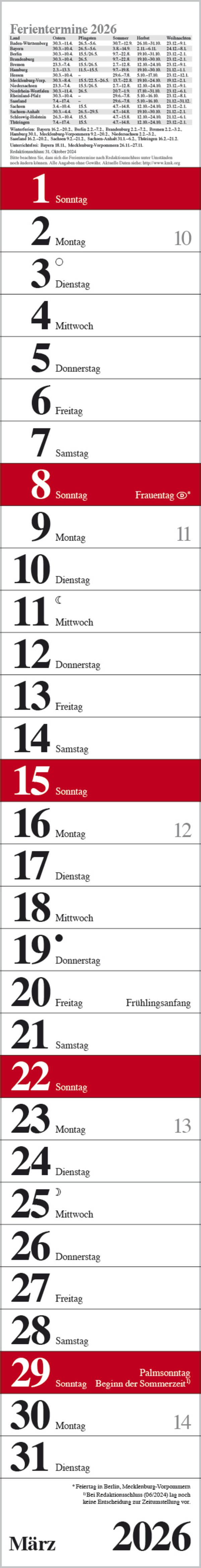 Streifenplaner Praktika Rot 2026, Innenansicht #3