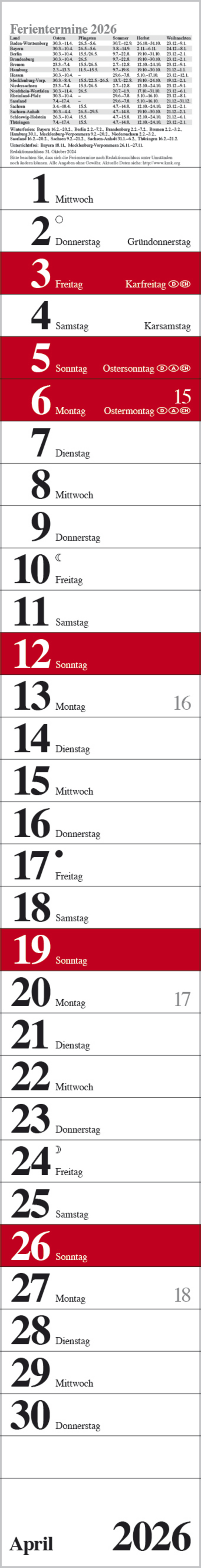 Streifenplaner Praktika Rot 2026, Innenansicht #4