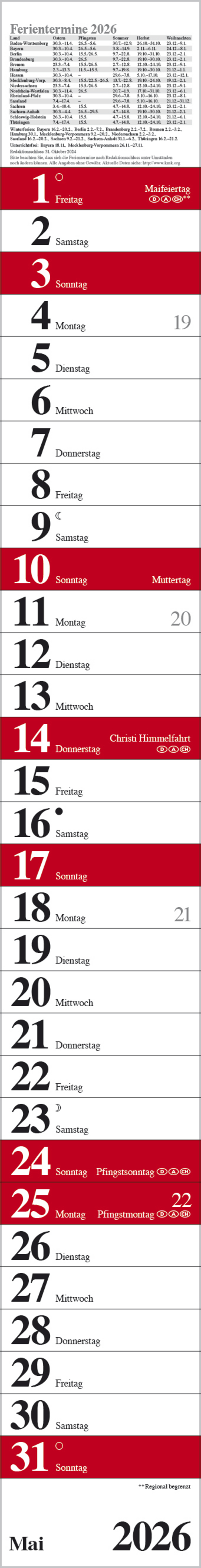 Streifenplaner Praktika Rot 2026, Innenansicht #5
