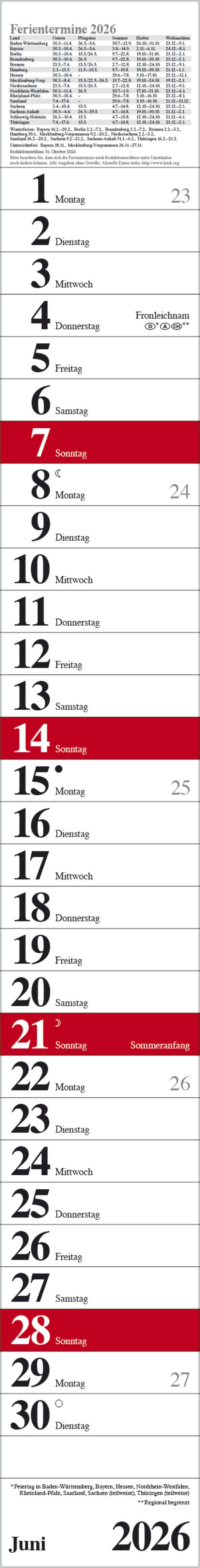 Streifenplaner Praktika Rot 2026, Innenansicht #6
