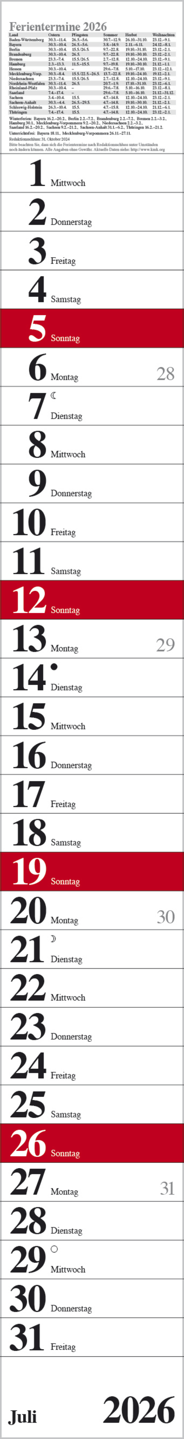 Streifenplaner Praktika Rot 2026, Innenansicht #7
