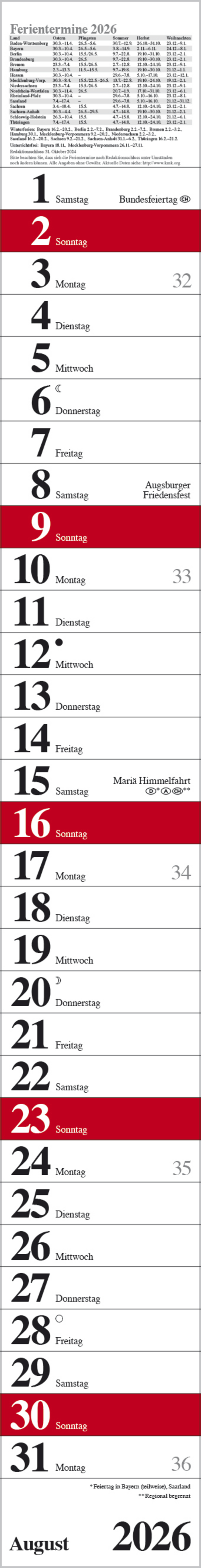 Streifenplaner Praktika Rot 2026, Innenansicht #8