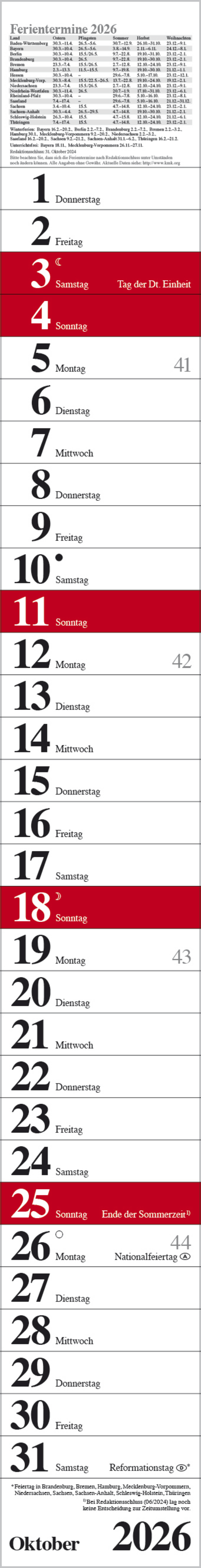 Streifenplaner Praktika Rot 2026, Innenansicht #10