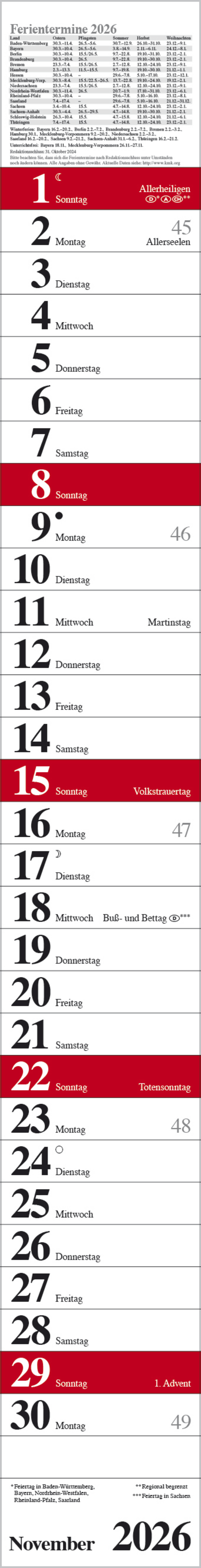 Streifenplaner Praktika Rot 2026, Innenansicht #11