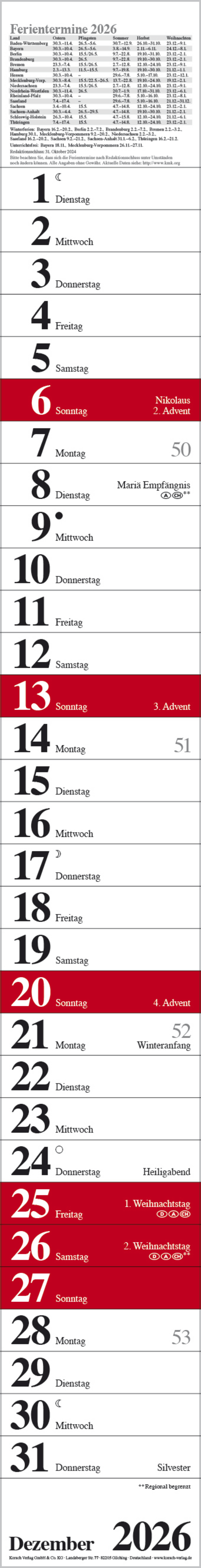 Streifenplaner Praktika Rot 2026, Innenansicht #12