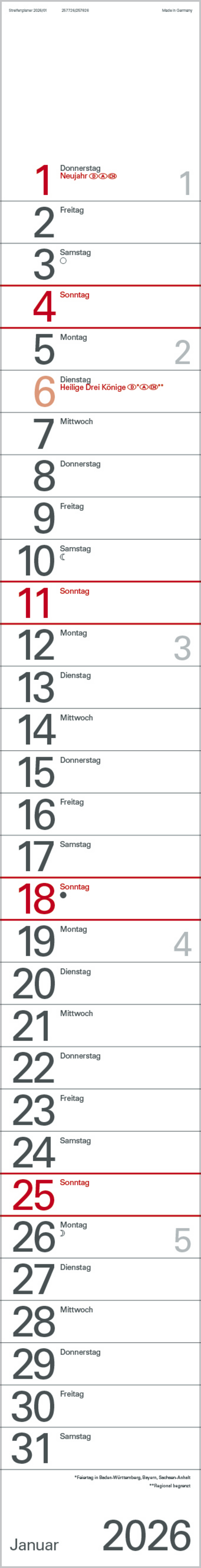 Streifenplaner Blau 2026, Innenansicht #1