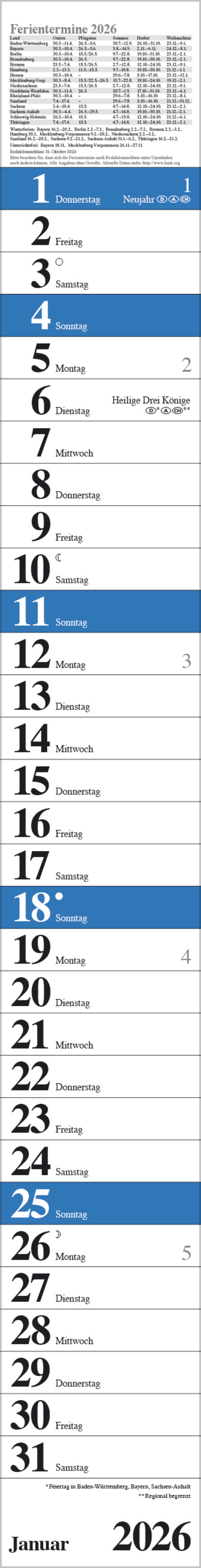 Streifenplaner Praktika Blau 2026, Innenansicht #1