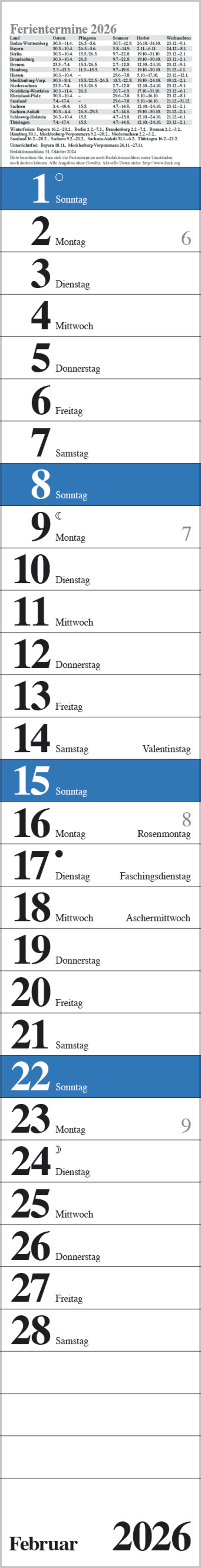 Streifenplaner Praktika Blau 2026, Innenansicht #2