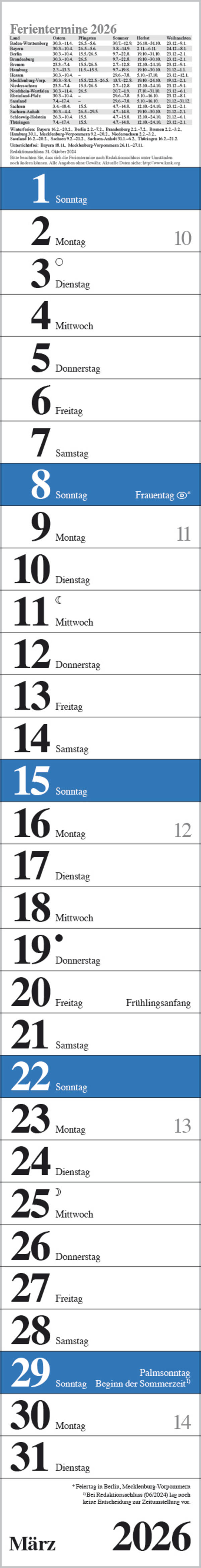 Streifenplaner Praktika Blau 2026, Innenansicht #3