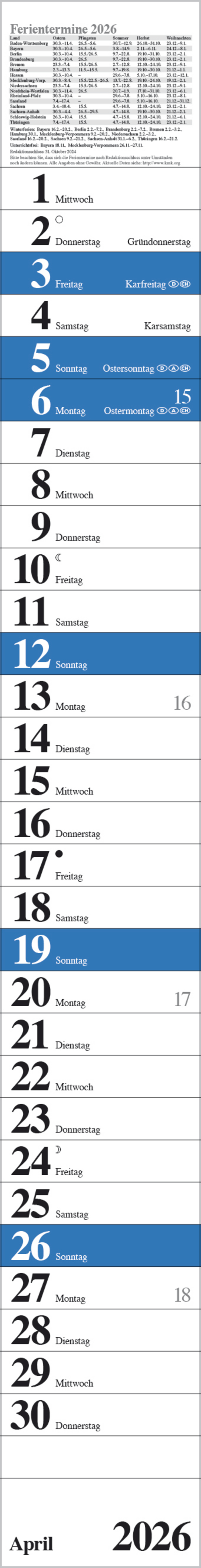 Streifenplaner Praktika Blau 2026, Innenansicht #4