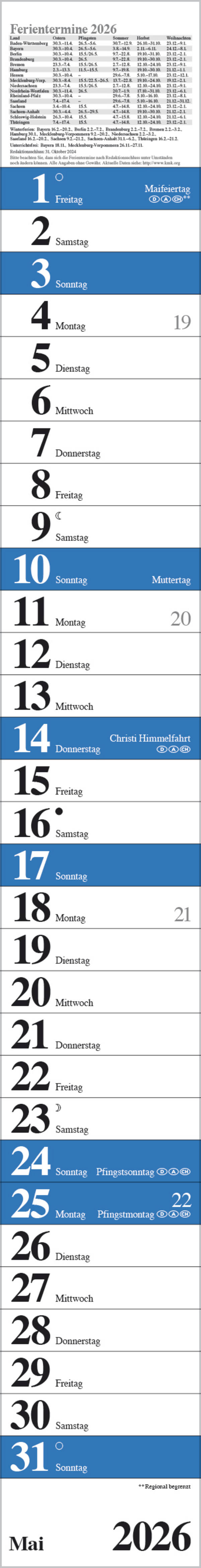 Streifenplaner Praktika Blau 2026, Innenansicht #5