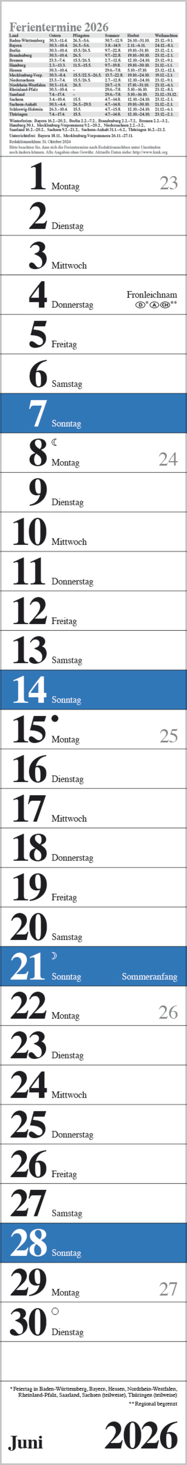 Streifenplaner Praktika Blau 2026, Innenansicht #6