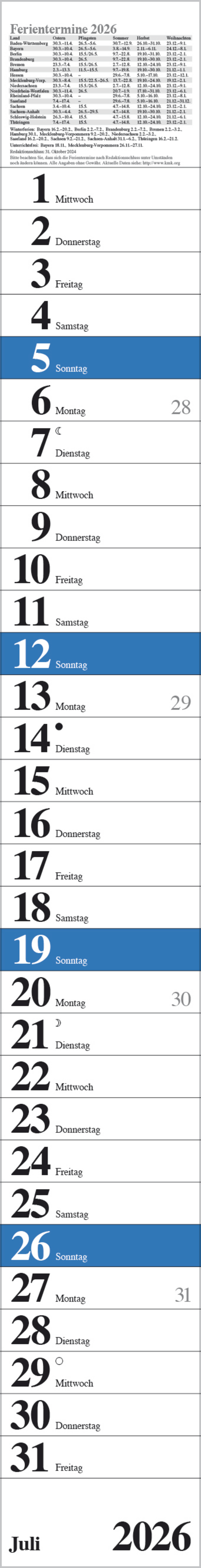 Streifenplaner Praktika Blau 2026, Innenansicht #7