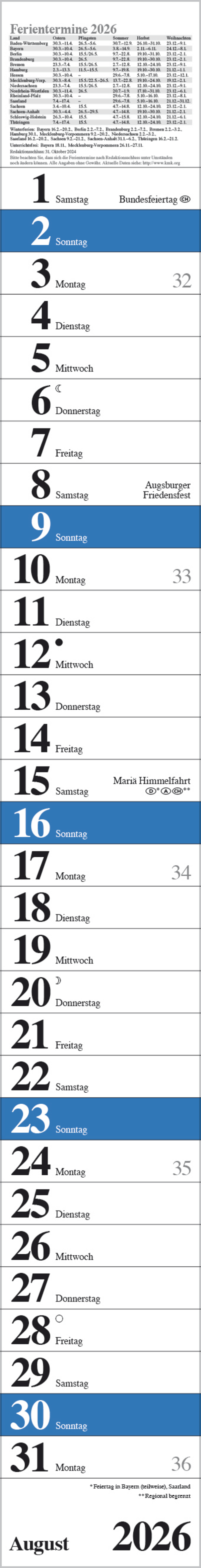 Streifenplaner Praktika Blau 2026, Innenansicht #8